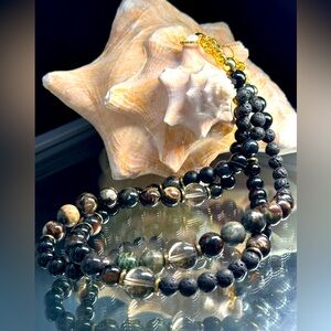 BLACK TOURMALINE + AGATE + LAVA NATURAL STONES NECKLACE